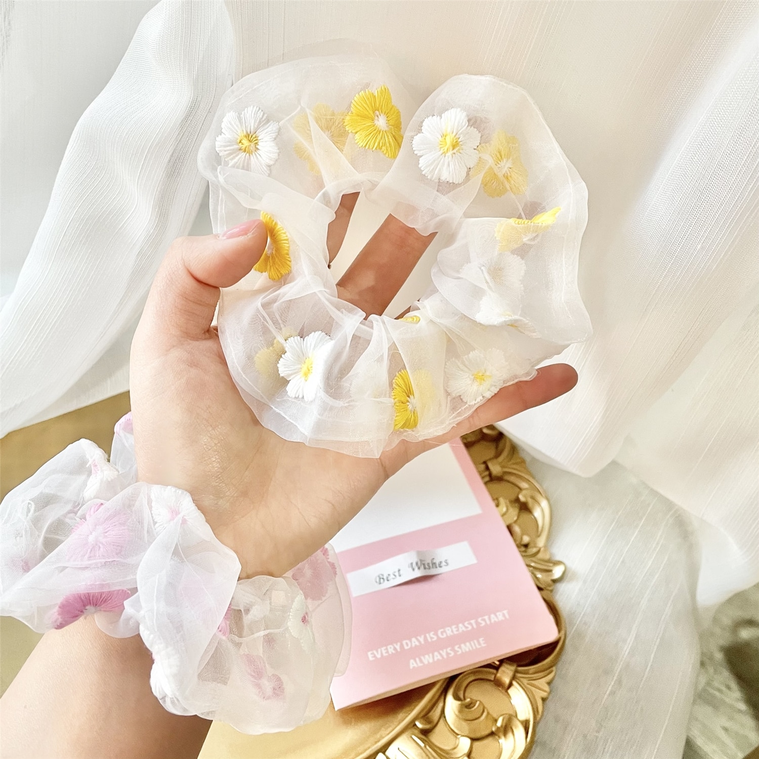 Scrunchies Haar Ring Süße Stickerei Blumen Gittergewebe Haar Krawatte Gittergewebe Haar Band Elastische Spitze Scrunchie Headwear