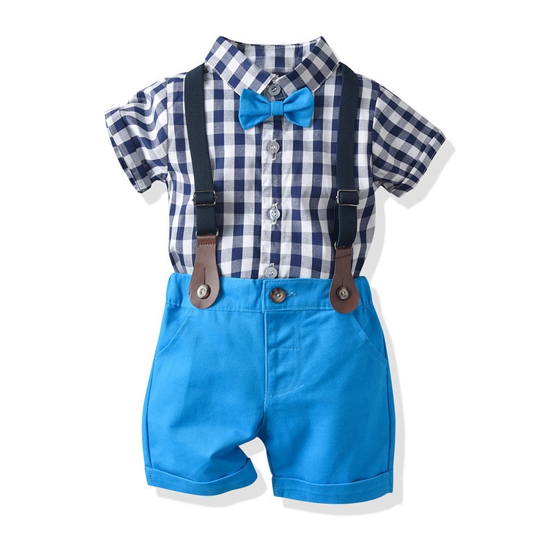 Baby Jungen Kleidung Jungen Bogen Plaid Hemden Baumwolle Kurze Hosen 1-5 Jahre freundlicher Gentleman Sommer Outfit lässig setzt Kleidung