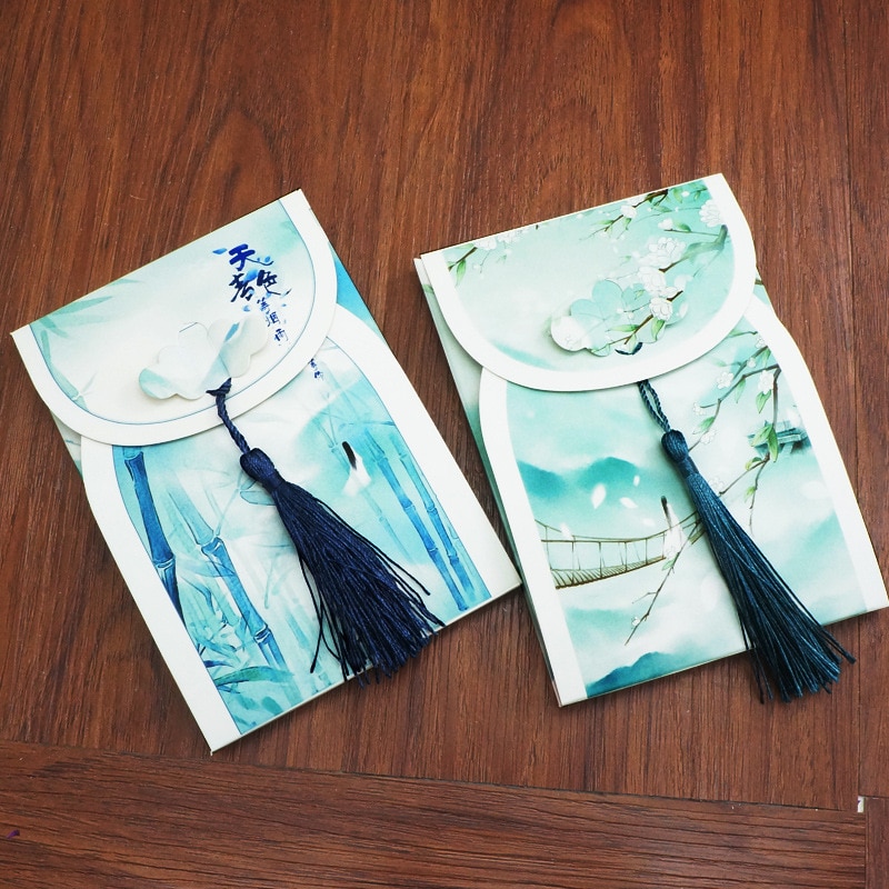 16 blätter/einstellen Chinesische Alte Landschaft serie Postkarte mit Kleine Quaste/Gruß Karte/Nachricht Karte/Geburtstag Karte