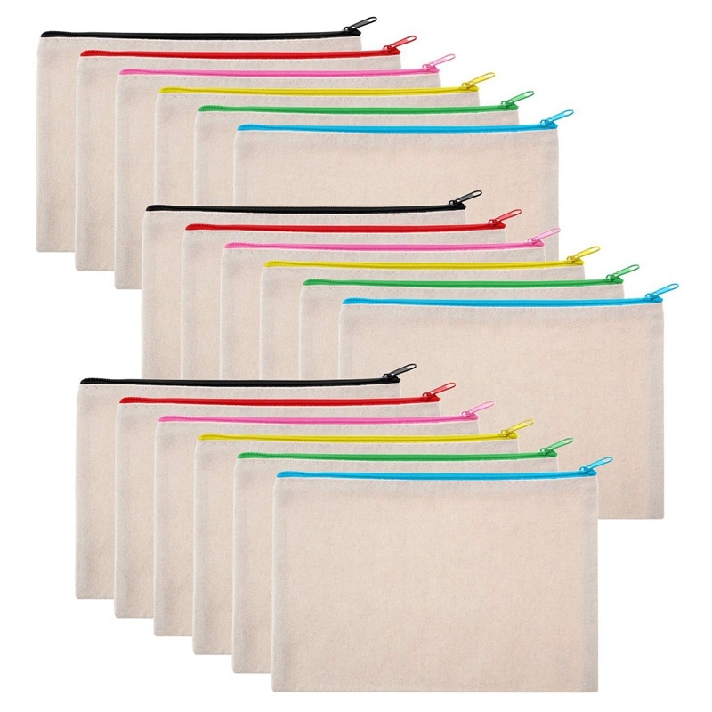 18 stück Leinwand machen-hoch Tasche Mehrzweck Kosmetik Tasche Reisen Kultur Beutel Kuli Münze Tasche leer DIY Tasche mit Reißverschluss