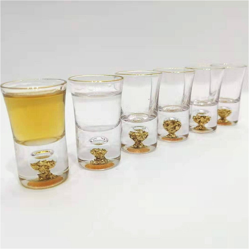 10ml Wodka Wein Glas Schuss Glas Gold Geister Tasse Integrierten Goldfolie Sake Glas Kristall Schnaps Glas wein einstellen