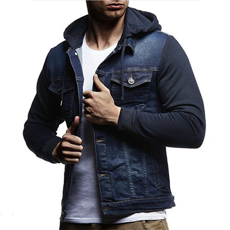 Denim jacke männer betroffen mit kapuze Denim jacke große größe S-3XL männer lässig einreiher näHenne Denim jacke