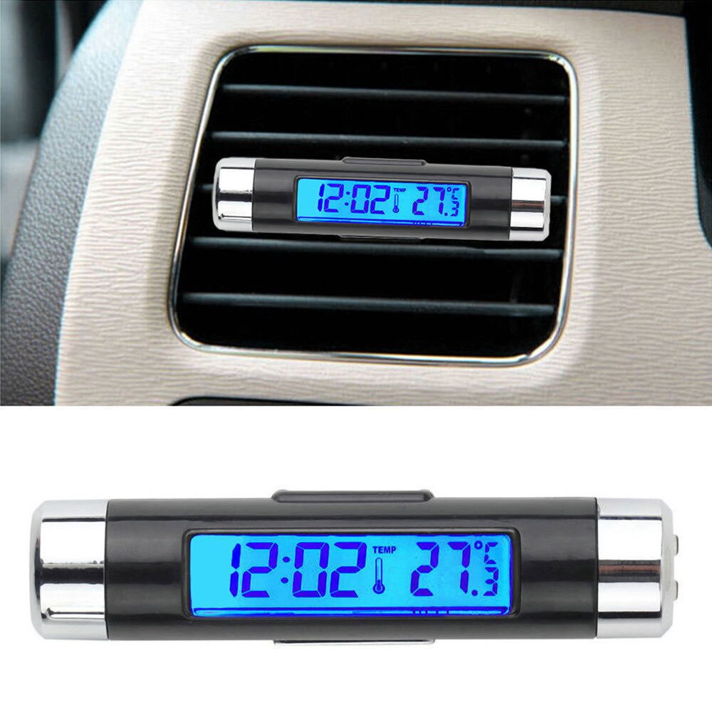 Tragbare 2 in 1 Auto Digital LCD Uhr & Temperatur Anzeige Elektronische Uhr Thermometer Auto Automobil Blau Hintergrundbeleuchtung Mit Clip