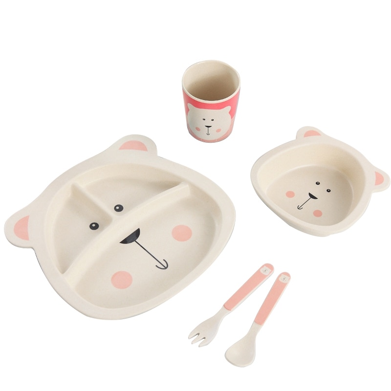 5 teile/satz Baby Gericht Ausbildung Geschirr freundlicher Nette Karikatur Fütterung Lebensmittel Geschirr freundlicher Geschirr mit Schüssel Tasse Löffel Gabel Platte