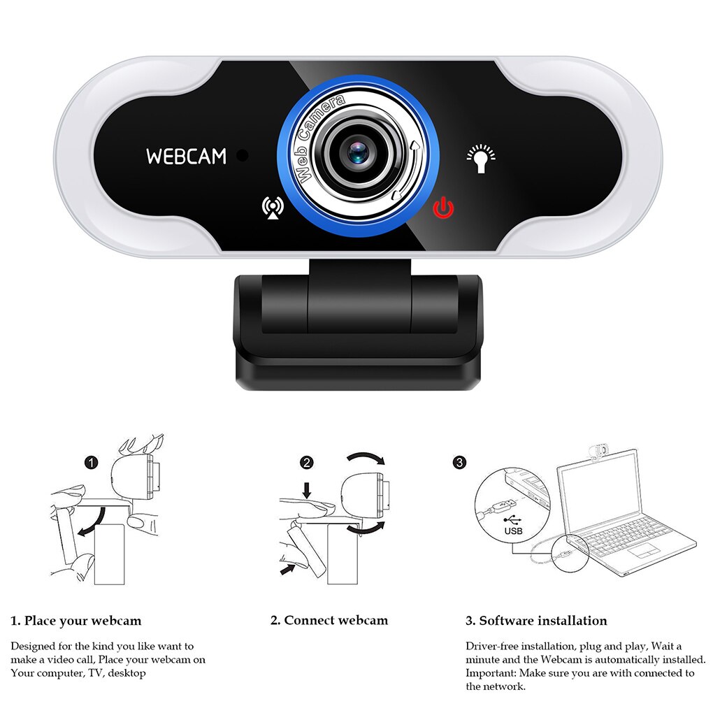 Computer Kamera 1080P USB LED Netz Kamera Weiß Licht 5500K Workcamera mit Mikrofon, Kamera/Dreieckige Halterung