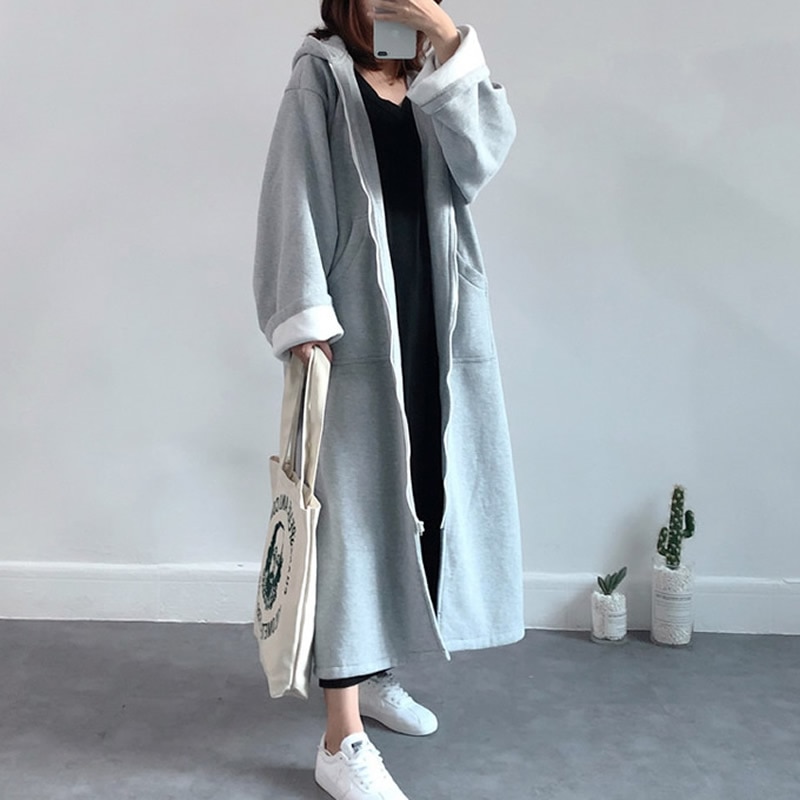 lässig Frauen Mit Kapuze Graben Mantel Neue Herbst Schwarz Reißverschluss Atmungsaktive Feste Plus Größe 5xl Lange Mantel Graben Frauen Mantel