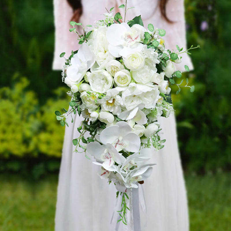 Weiß Hochzeit Strauß Blumen Wasserfall Ehe Braut Blumensträuße die Seide Penoy Hochzeit Blumensträuße für Brautjungfern Dekoration PH055