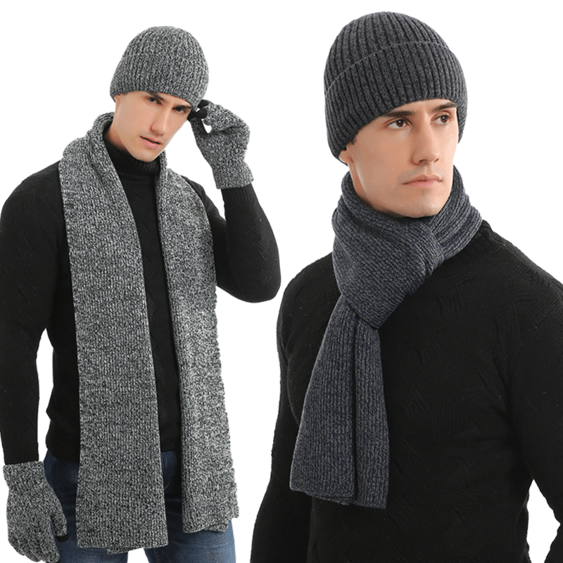 Winter gestrickte Mützen Hütte Schal Telefingers Handschuh einstellen Männer Verdickt Skullies Mütze Farbe Mischung Motorhaube Pompom Kappe Reiten Satz