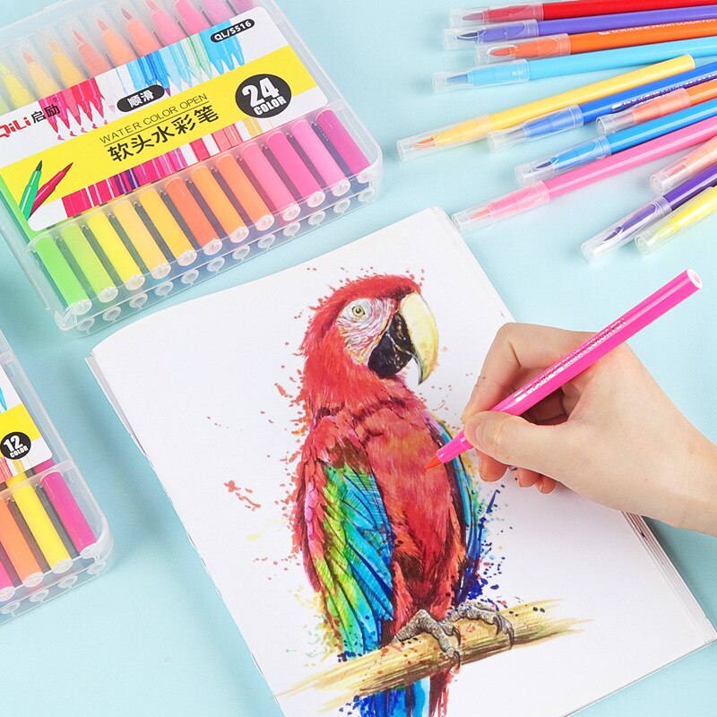 48-farbe Weichen Kopf Aquarell Pinsel Waschbar Farbe Pinsel Schüler Schreibwaren Aquarell Bleistifte