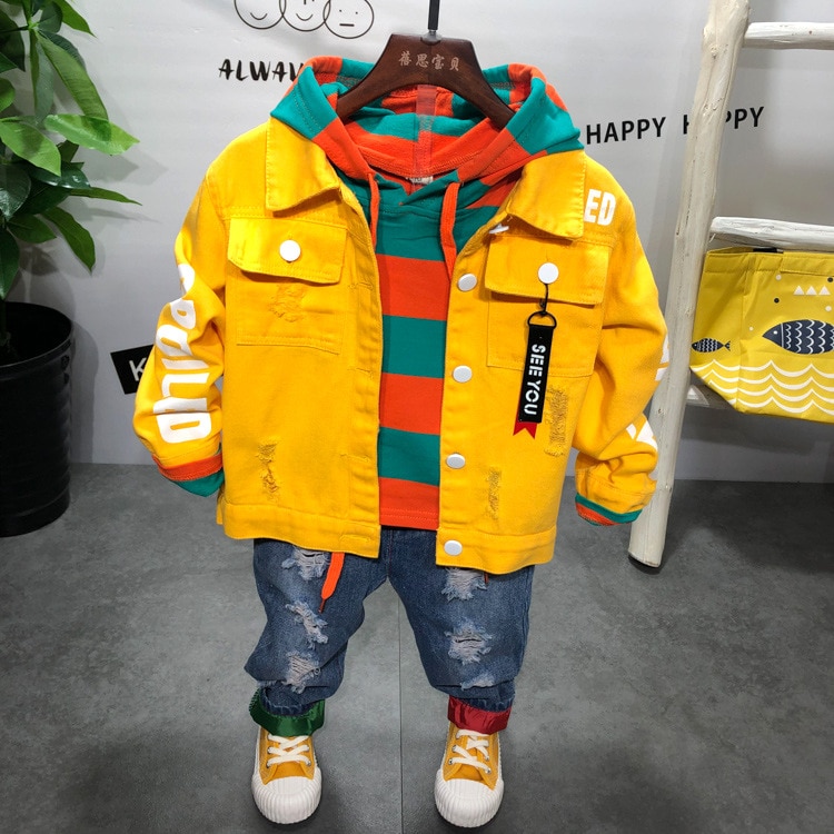 Jungen Kleidung freundlicher Kleidung Jungen Kleidung setzt jungen Denim jacke + gestreift hoodie + Jeans 3 stücke freundlicher Kleidung für Jungen