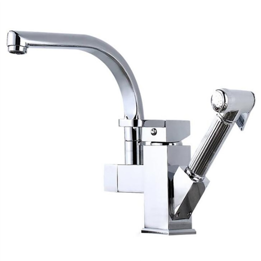 ziehen Unten Küche Wasserhahn, Einzigen Handgriff Küche Waschbecken Wasserhahn mit ziehen aus Spritzgerät, 2 auslauf Wasser Mischbatterie, 360 Grad schwenken
