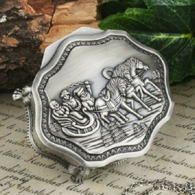 Tibet Silber Geschnitzte Pferd-Gezogen Schlitten Achteckige Schmuck Kasten