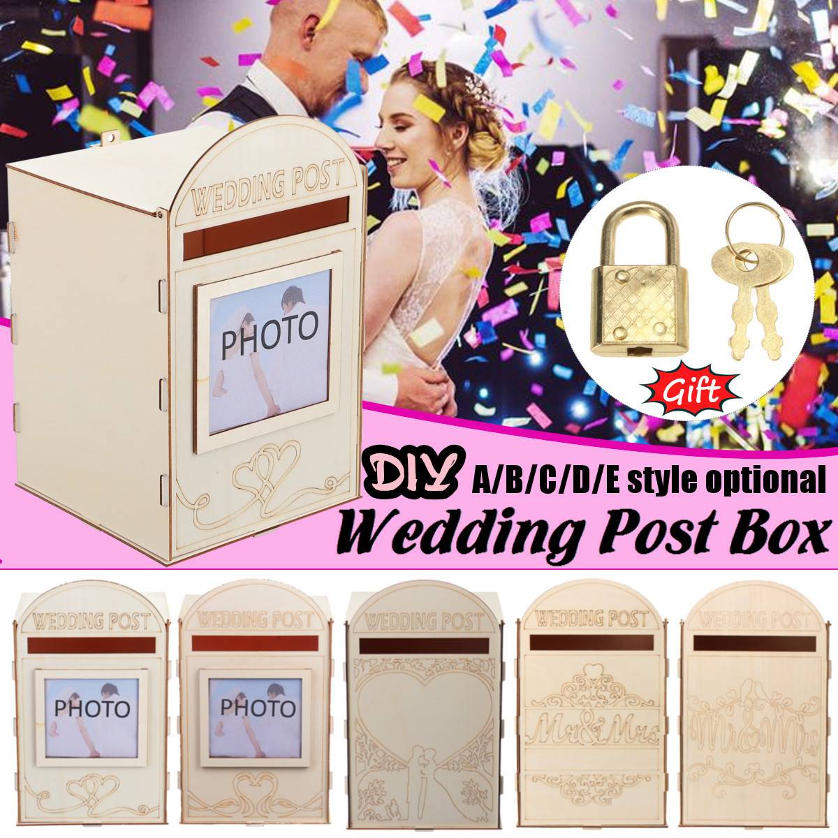 DIY Holz Hochzeit Liefert Briefkasten königlich Post Stil Ornamente Hochzeit Post Kasten Karte Boxen Mit einem Schlüssel