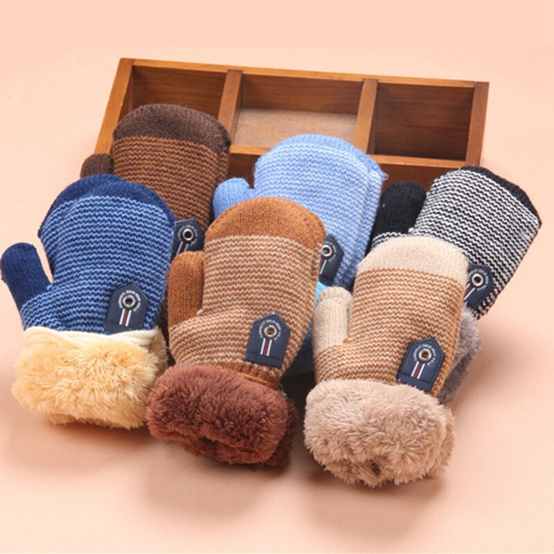 freundlicher Winter warm Samt Handschuhe Jungen Mädchen SchöNe Gestrickte Handschuhe freundlicher Kordelzug Korallen Wolle Voll Finger Handschuhe für 1-4 jahre
