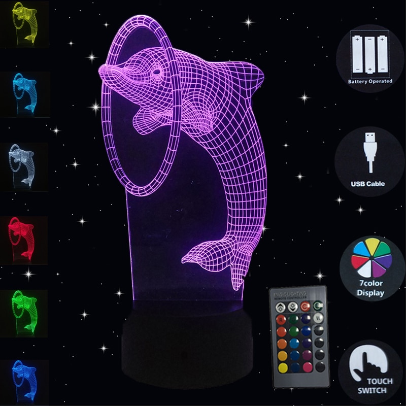 3D Illusion Nacht Lichter 7 Farben Delfin LED Tisch Lampe Usb berühren Schalter Bedroon Deko Schreibtisch Lampe Nachtlicht freundlicher Weihnachten