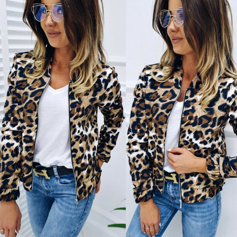 herbst Freizeit Komfort Frauen Damen Leopard Gedruckt Jacken Herbst Warme Weibliche Reißverschluss Stich modisch Mädchen Jacke