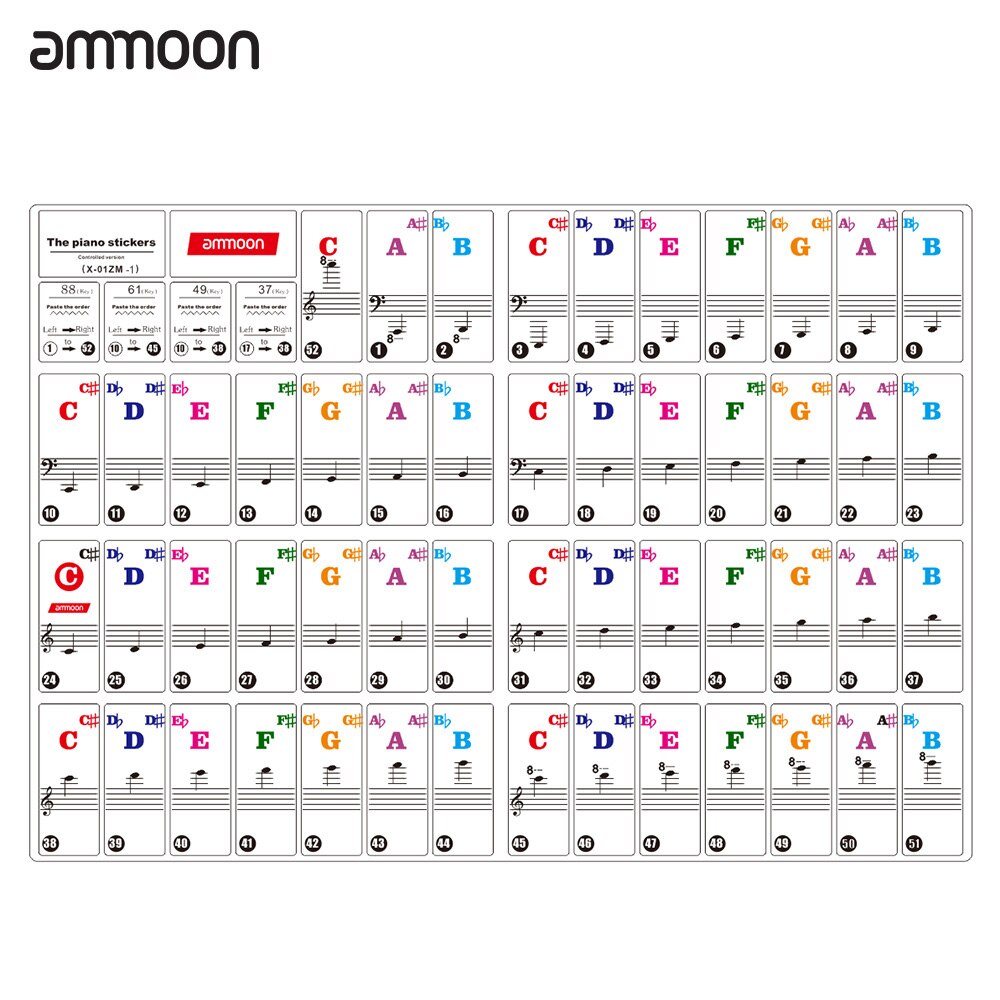Ammoon Klavier Aufkleber für 37/49/61/88 Schlüssel Tastaturen Abnehmbaren Transparenten für freundlicher Anfänger Klavier Praxis lernen