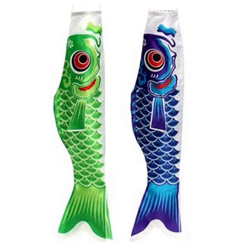 2 Stck Japanischen Karpfen Windsack Stromer Fisch Flagge Drachen Fisch Windsack Karpfen Wind Socke Flagge Koinobori 55cm, blau & Grün