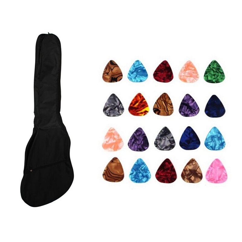 1 Stck 38 Zoll Akustische Gitarre Tasche Schwarz & 50 Stck 0,46mm Bunte Gitarre Zelluloid wählt Plektren für Bass