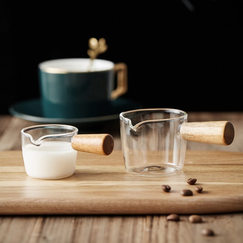 Mini Glas Milch Tasse Milchkännchen Krug Kleine Glas Kaffee Milch Krug Espresso Tasse Essig Soße Tasse Glas Sauciere Mit holz Griff
