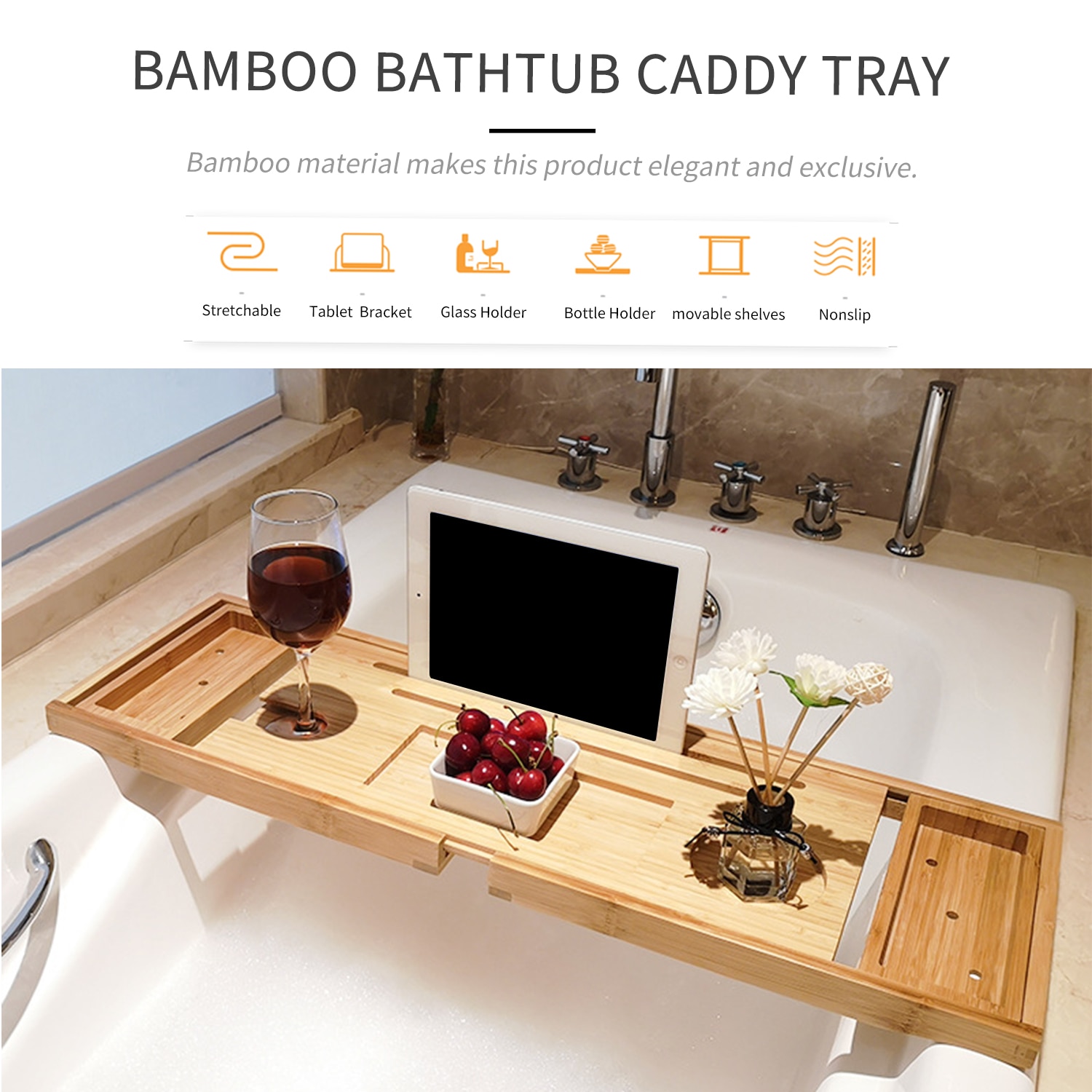 Schlecht Bambus Schlecht Badewanne Regal Erweiterbar Buch Tablette Brücke Badewanne Caddie Tablett Gestell Wein Glas Buch Halfter Badewanne Gestell Unterstützung