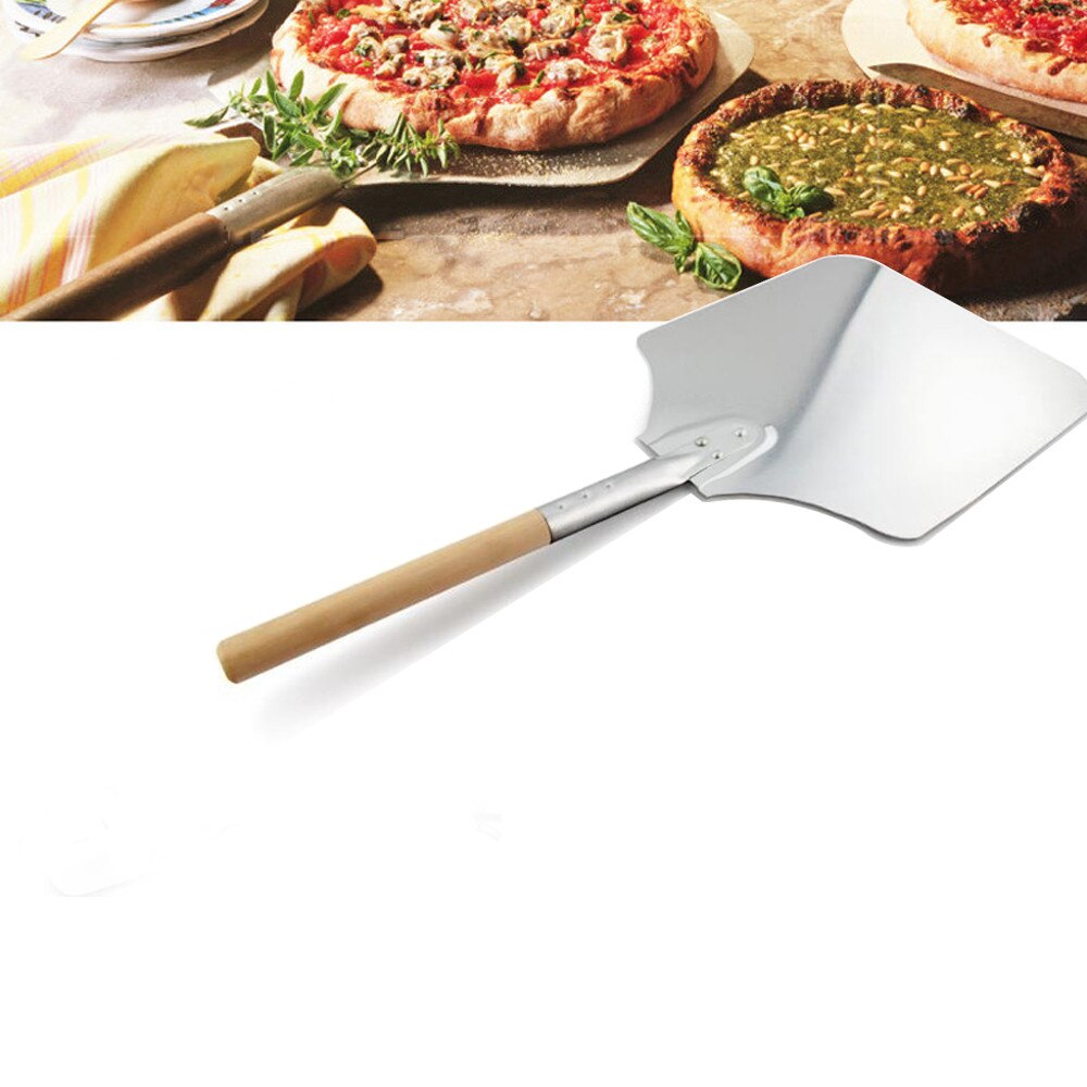 Aluminium Pizza schälen Schaufel Mit Holzgriff Kuchen Schaufel Backen Werkzeuge Käse Cutter Schalen Heber Werkzeug Pizza Schaufel # T2G