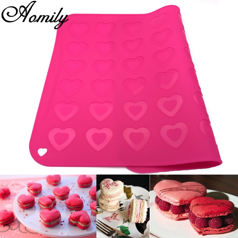 Aomily Silikon Teig Matte Backformen 40*30 cm Macaron 42 Herzförmige Backherd Pasta Backblech Liner Fach matt Kuchen Pad