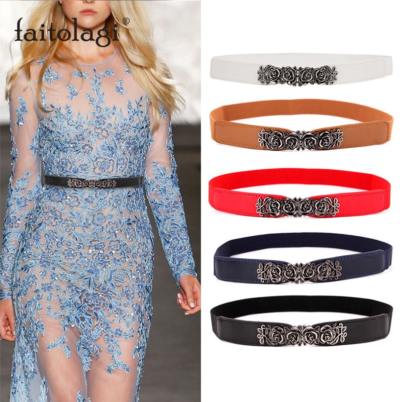 Elastische Nylon Damen Gürtel für Kleid Rose Blume Schnalle Frauen Taille Gürtel für Mantel Schwarz Weiß verrotten Weibliche Korsett Gürtel Gurt
