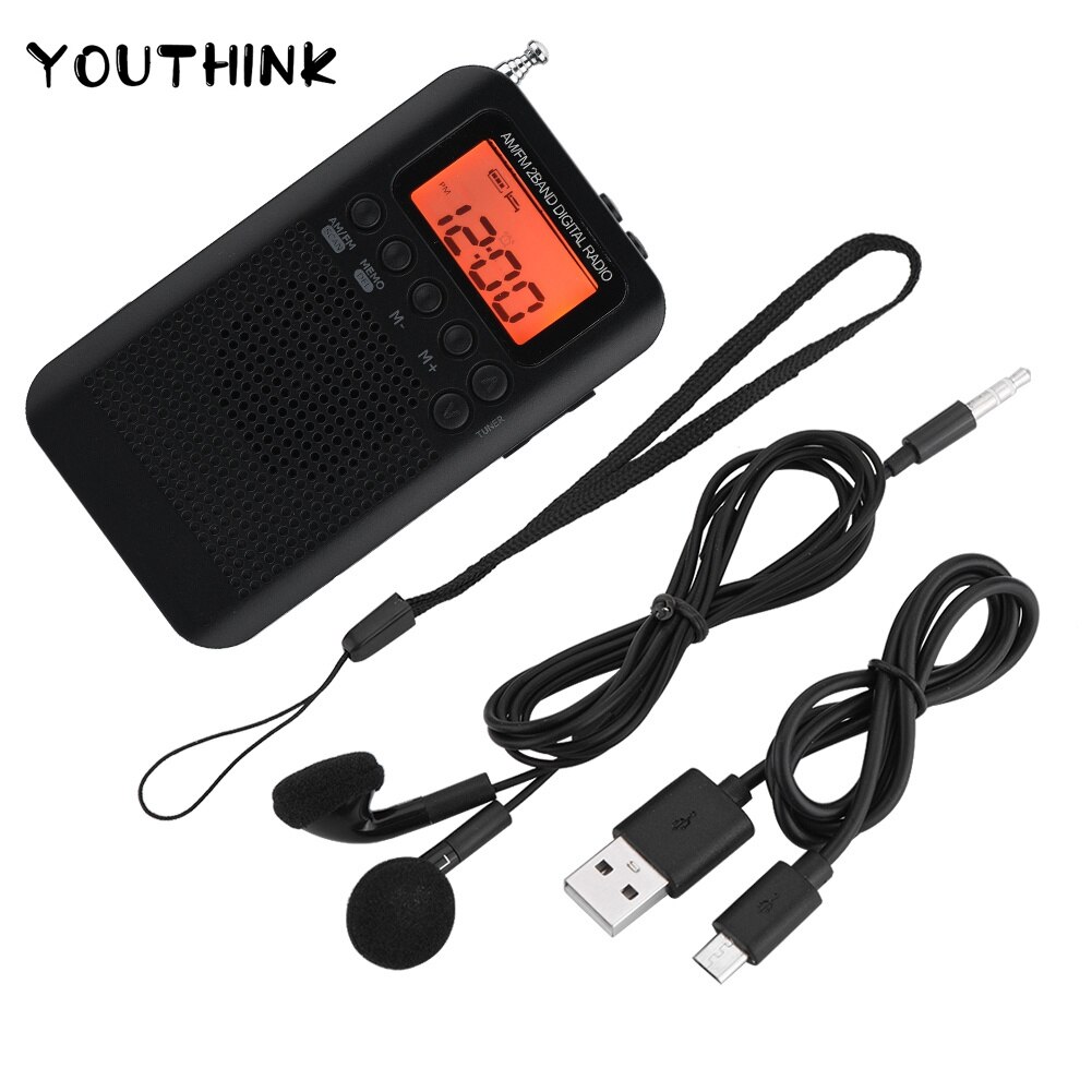 Tragbare Mini-Radio Dual Band bin FM Digital Radio Stereo Radio LCD Anzeige Digital stimmen Tasche Radios mit Kopfhörer