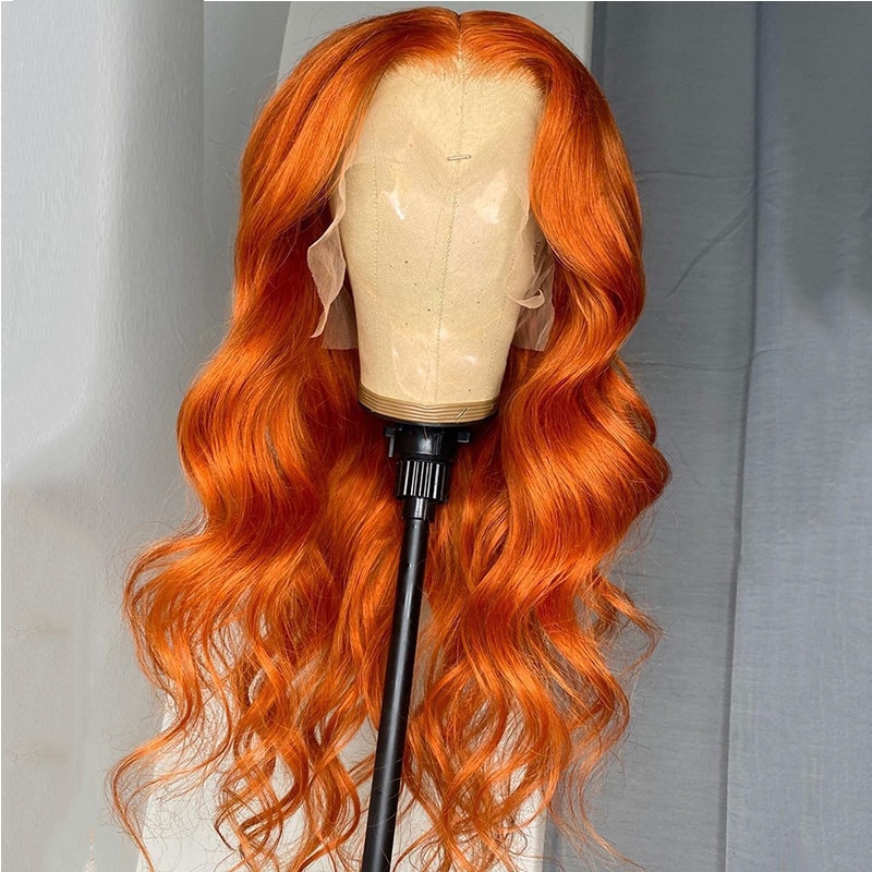 Ingwer Orange Farbige Körper Welle Synthetische Spitze Vorderseite Perücken Hohe temperatur Faser Für Schwarze Frauen Mit Baby Haar Cosplay Perücke