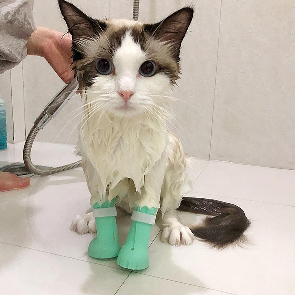 4 Teile/satz Anti-kratzen Katze Fuß Abdeckung Verstellbare Weiche Silikon Katze Sauber Schuhe Pfote Abdeckung Stiefel Katze Pflege Haustier Schlecht Lieferungen
