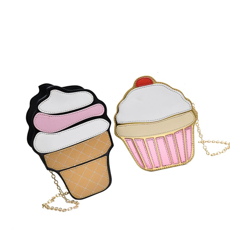 Eis Taschen für Frauen Nette Karikatur Cupcake Mini Taschen PU Leder Kleine Kette Kupplung Crossbody Mädchen Schulter Bote tasche