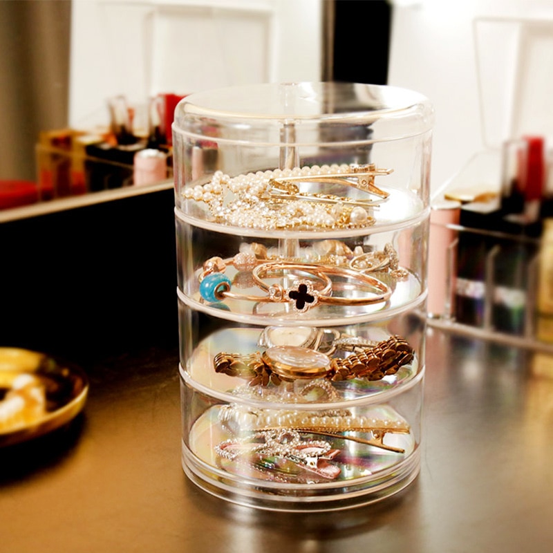 transparent Rotierenden Kunststoff Schmuck Kasten Ohrringe Halskette Ring Schmuck Lagerung Kasten Multi-funktion Ohrring Lagerung Gestell