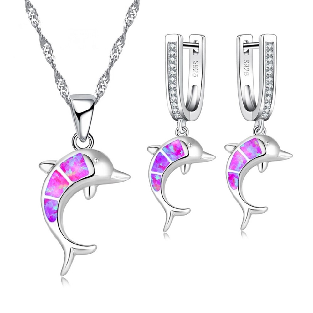 FDLK SchöNe Nette Blau Nachahmung Opal Delfin Schmuck setzt Für Party Zubehör Frauen Halskette Und Ohrring einstellen Schmuck