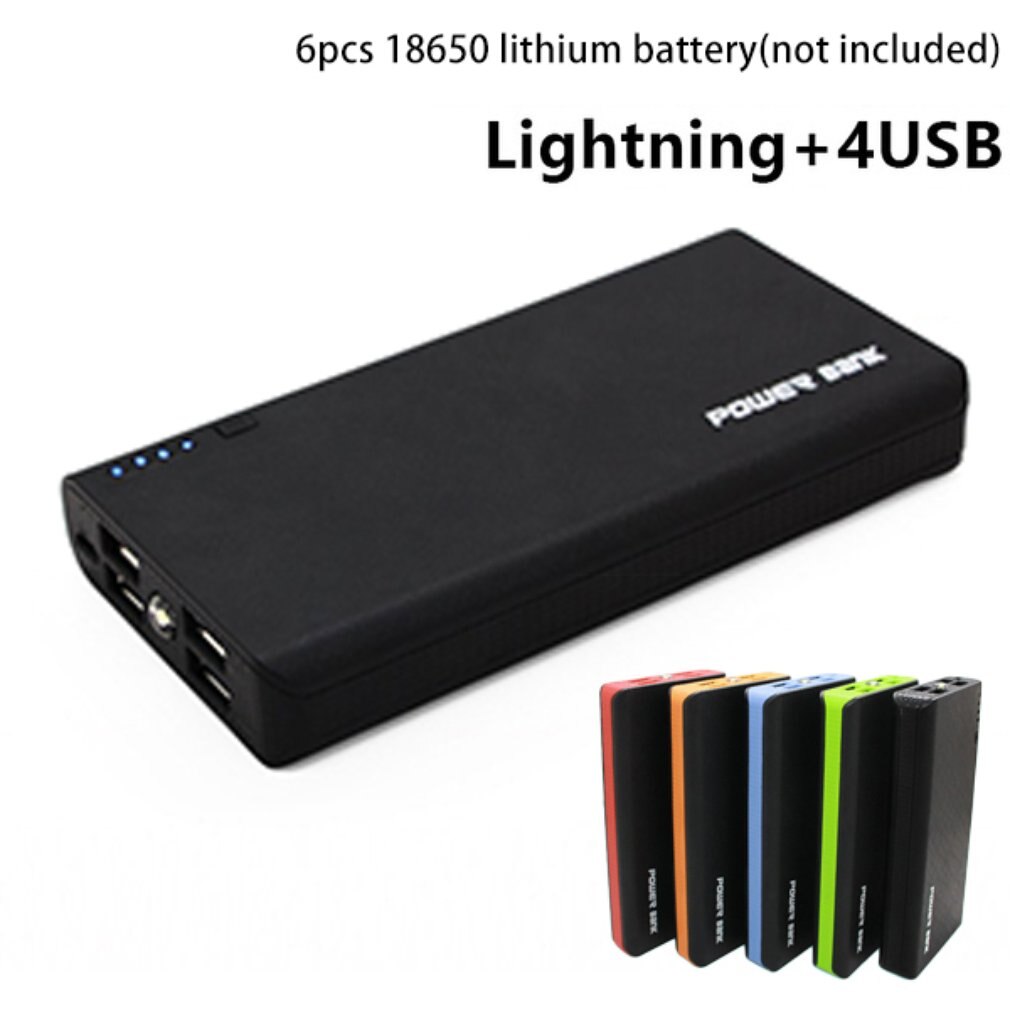 Energie Bank Hülse mit LED Taschenlampe 4 USB Häfen 5V 2A Energie Bank fallen DIY Bausätze Angetrieben Durch 6x18650 Batterien (nicht enthalten)