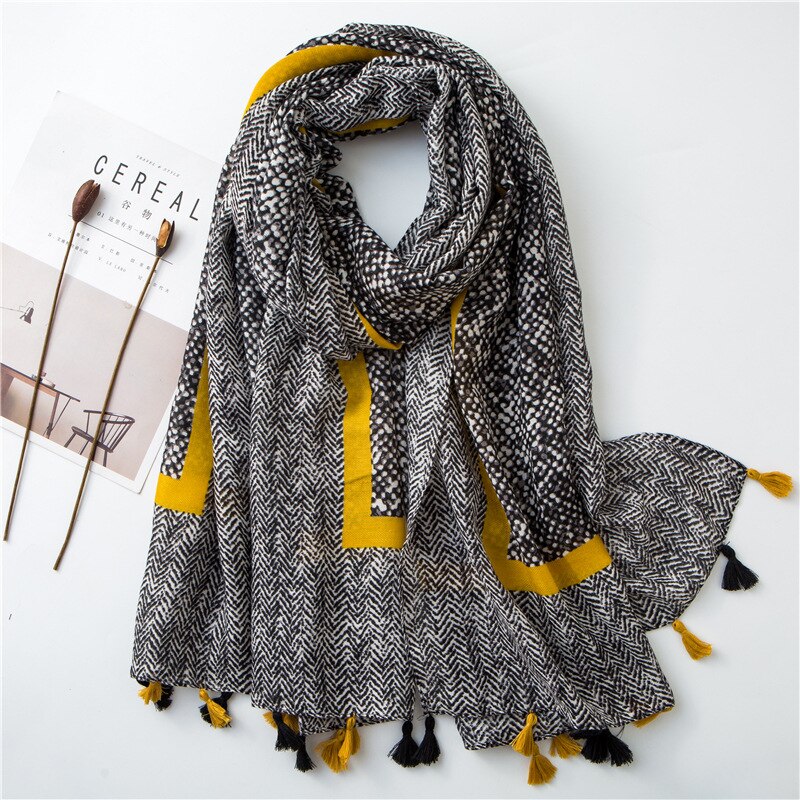 Damen aztekisch Quaste Viskose Schal Schal Frauen wickeln Pashmina Stola Bufanda Moslemisches Hijab Snood 180*100cm