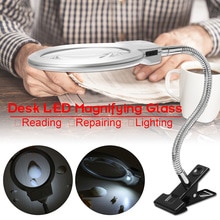 Beleuchtet Lupe Vergrößerungs Clip Auf Schreibtisch Glas Lesen Lupe Metall Schlauch LED Beleuchtete Lampe oben Schreibtisch Lupe Mit Klemme