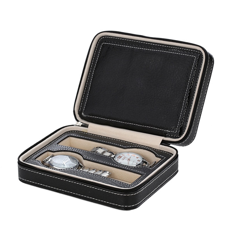 2/4 /8Gitter PU Leder Uhr Kasten Uhr Veranstalter Lagerung Uhren Vitrine Tablett Zippere Reise Schmuck Uhr Sammler fallen