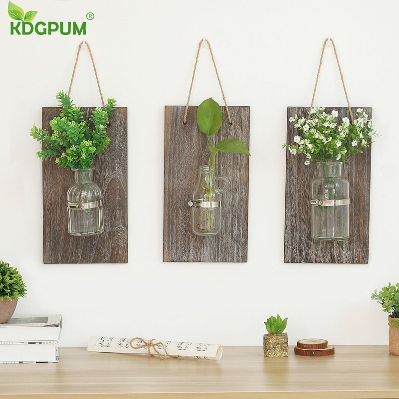 Glas und Holz Vase Terrarium Vertikale Zauberstab Hängen Hydrokultur Pflanze Bonsai Blumentopf Pflanzer 3 Möglichkeiten Zur Verfügung Wohnkultur