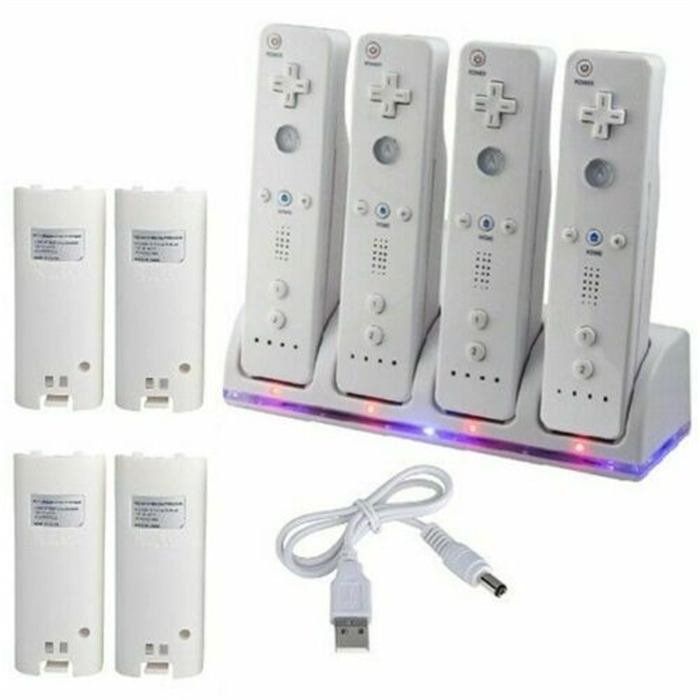 Fernbedienung Ladung Dock Bahnhof USB 4 Hafen Ladung Dock + 4 Batterie Für Nintendo Wii Gamepad Ladegerät Mit LED licht