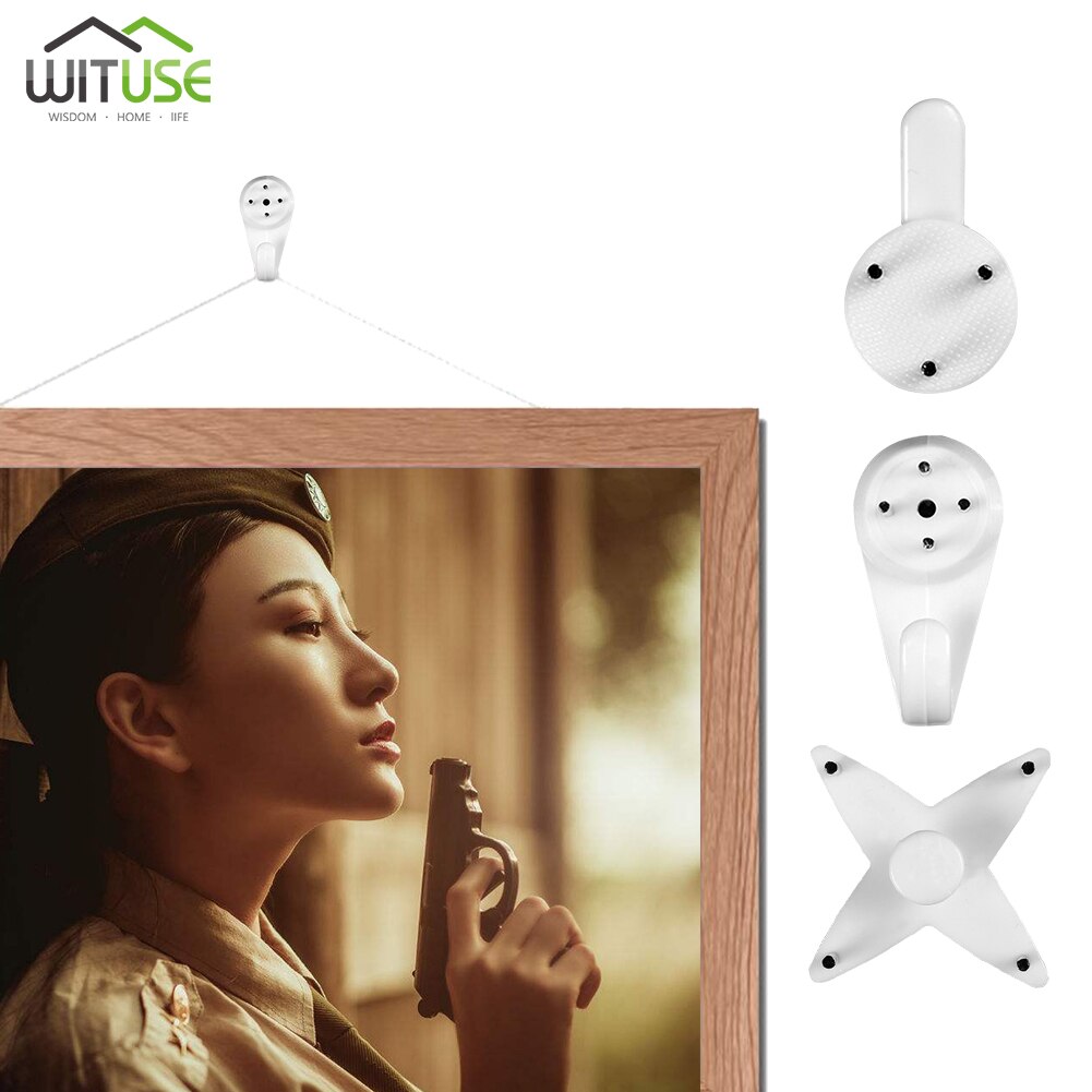 40 teile/los Weiß Malerei Foto Rahmen haken Kunststoff Unsichtbare Zauberstab Montieren Foto Bild Nagel Haken Aufhänger Keine Sporn
