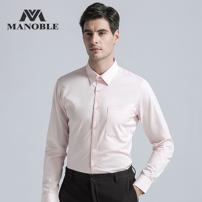 männer Kleid Shirt Marken Neue Regelmäßige passen Hochzeit Hemden Geschäft Langarm mit Manschettenknopf Rosa