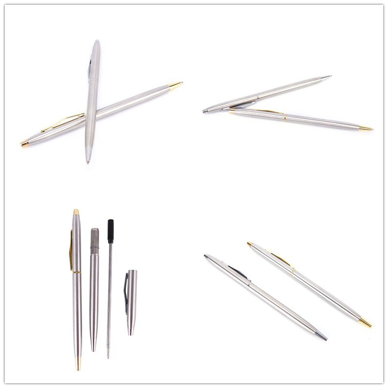 Neue 1 pc Edelstahl Stangen Rotierenden Metall Kugelschreiber Geschäft Alle-stahl Gold Ordner Schreibwaren Kugelschreiber