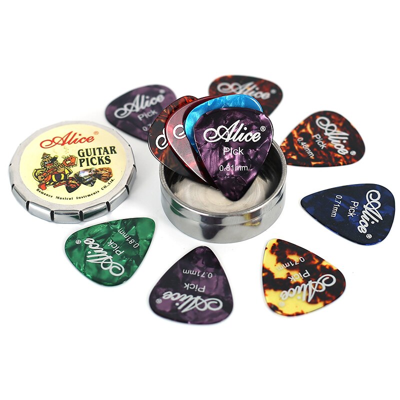 12 stück gitarre wählt plektrum mit 1 runde metall Kasten fallen akustische elektrische musikalische Instrument gitarre abholen gelegentliche farbe wählt
