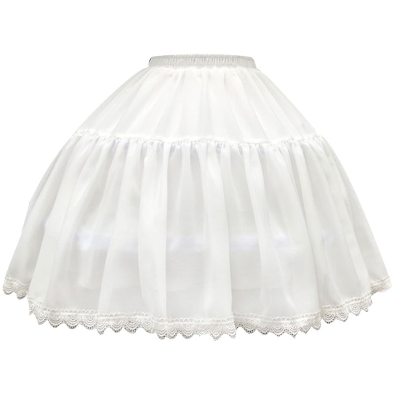 Frauen Mädchen 2 Reifen Chiffon Kurze Petticoat überbacken Spitze trimmen Lolita Cosplay Braut Einstellbare Krinoline Unterrock Treiben