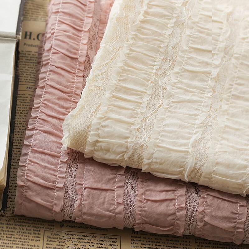 Gittergewebe Stickerei Spitze Stoff Hohl Haken Bestickt Streifen Kräuselte Chiffon Stoff Für frauen Frühling Und Sommer Hemd Kleidung