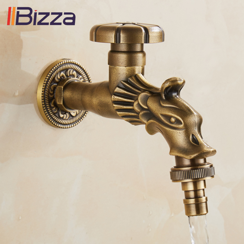 Bidcock Wasserhahn Antike Bronze- Schlecht Mopp Wasserhahn Drache Geschnitzt klopfen Waschmaschine Wasserhahn Außen Wasserhahn Für Garten 1703