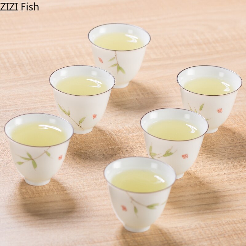 Hand bemalt Keramik Kung Fu Tee Tasse einstellen 6 Teilig Kleine Kapazität Grün Tee Tieguanyin Tasse Büro Studie kung Fu Tee Tasse einstellen
