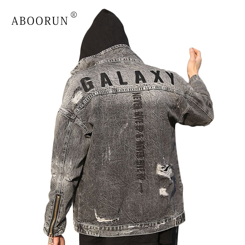 Dropshippig retro Galaxis Stickerei Denim Jacken männer Zerrissene See Jeans Jacken Hüfte hüpfen Streetwear Mantel für Männliche x552