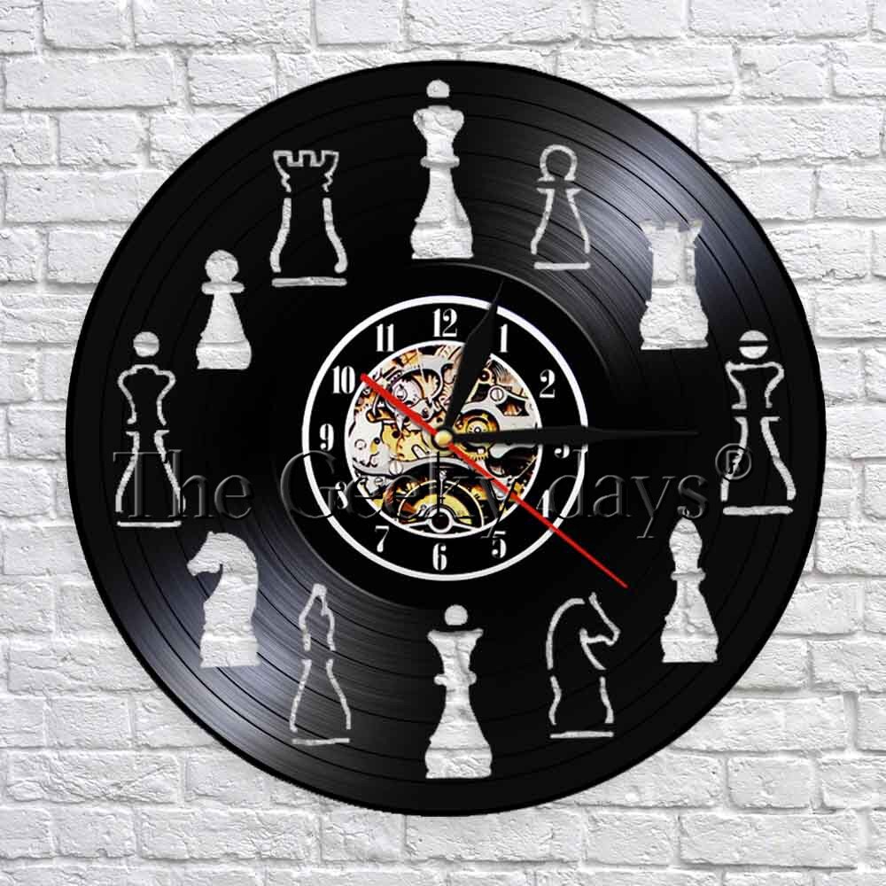 LED Wanduhr Schach Jahrgang Dekorative Uhr retro Vinyl aufzeichnen Zauberstab Uhren Uhr 3D Wanduhr Zauberstab Hängen Wohnkultur